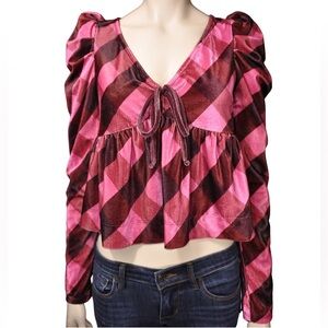 Maeve by Anthropologie Argyle Velvet Tie-Front Peplum Top – XS